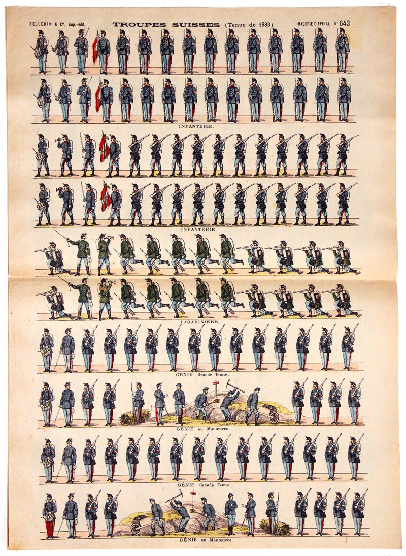 Planche Imagerie Epinal - Pellerin - Armée Suisse - Infanterie et génie