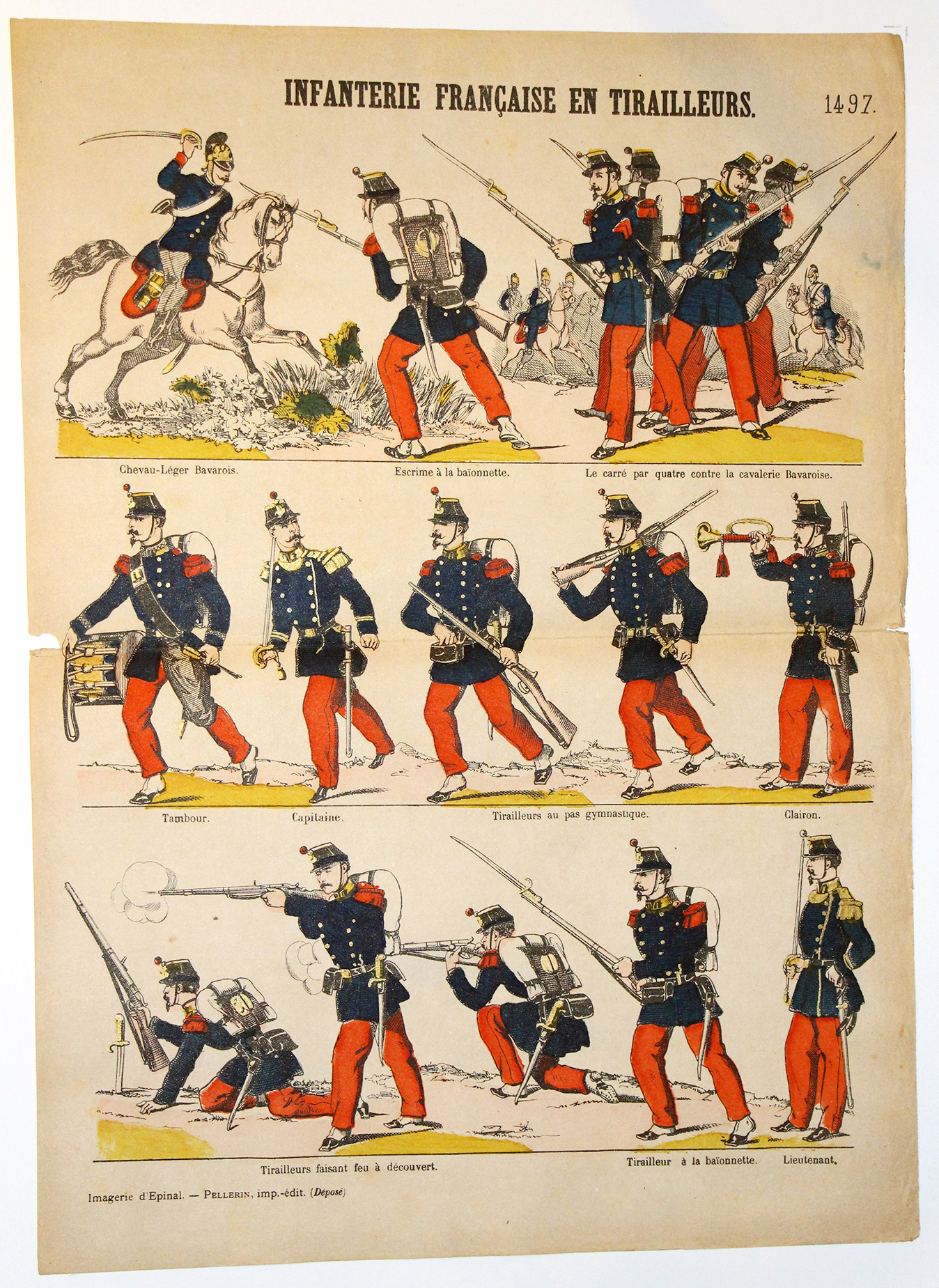 Planche imagerie Epinal - Pellerin Editeur - N°1497 - Infanterie en tirailleurs - Armée Française
