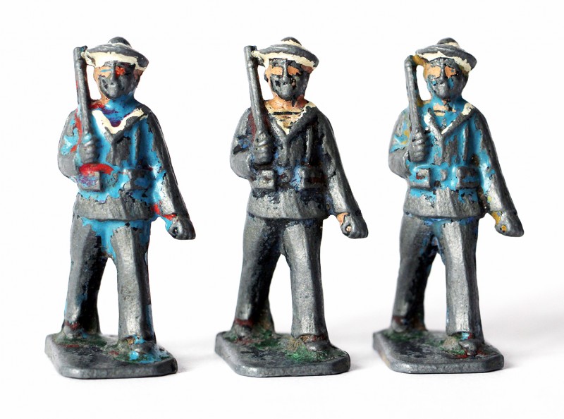 3 Figurines Plomb Ancienne Infanterie Marine