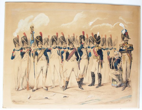 Grand Aquarelle/Dessin originale rehaussé main - Grenadiers de la Garde Impériale 1er Empire -