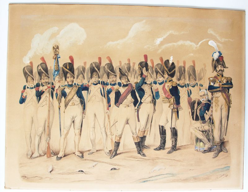 Grand Aquarelle/Dessin originale rehaussé main - Grenadiers de la Garde Impériale 1er Empire -