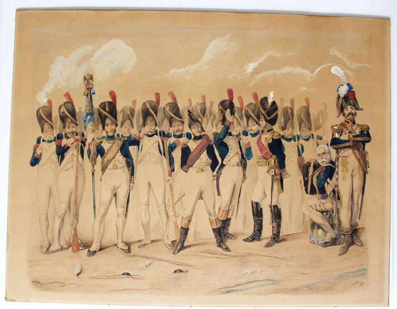 Grand Aquarelle/Dessin originale rehaussé main - Grenadiers de la Garde Impériale 1er Empire -