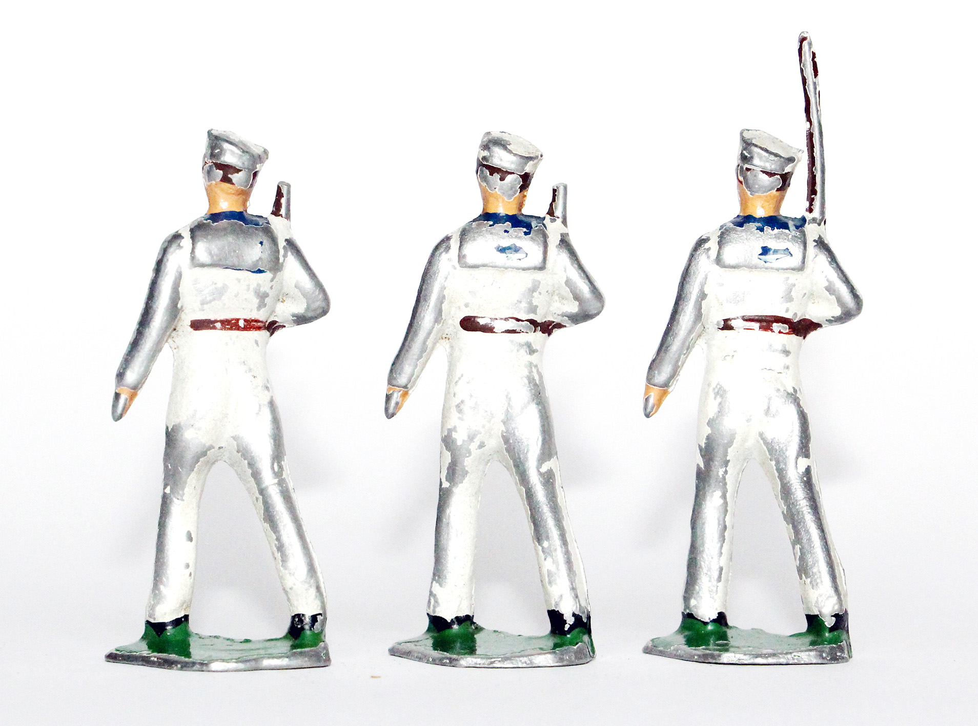 3 Figurines Aluminium ancienne Marin Tenue Blanche Navire Us Navy