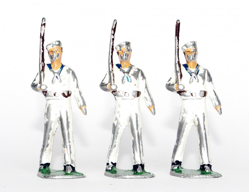 3 Figurines Aluminium ancienne Marin Tenue Blanche Navire Us Navy