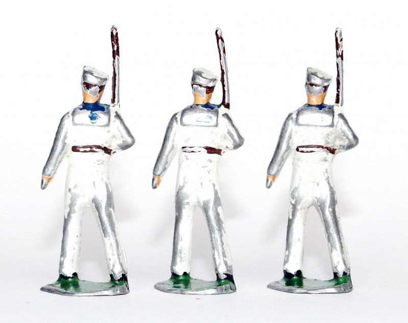 3 Figurines Aluminium ancienne Marin Tenue Blanche Navire Us Navy