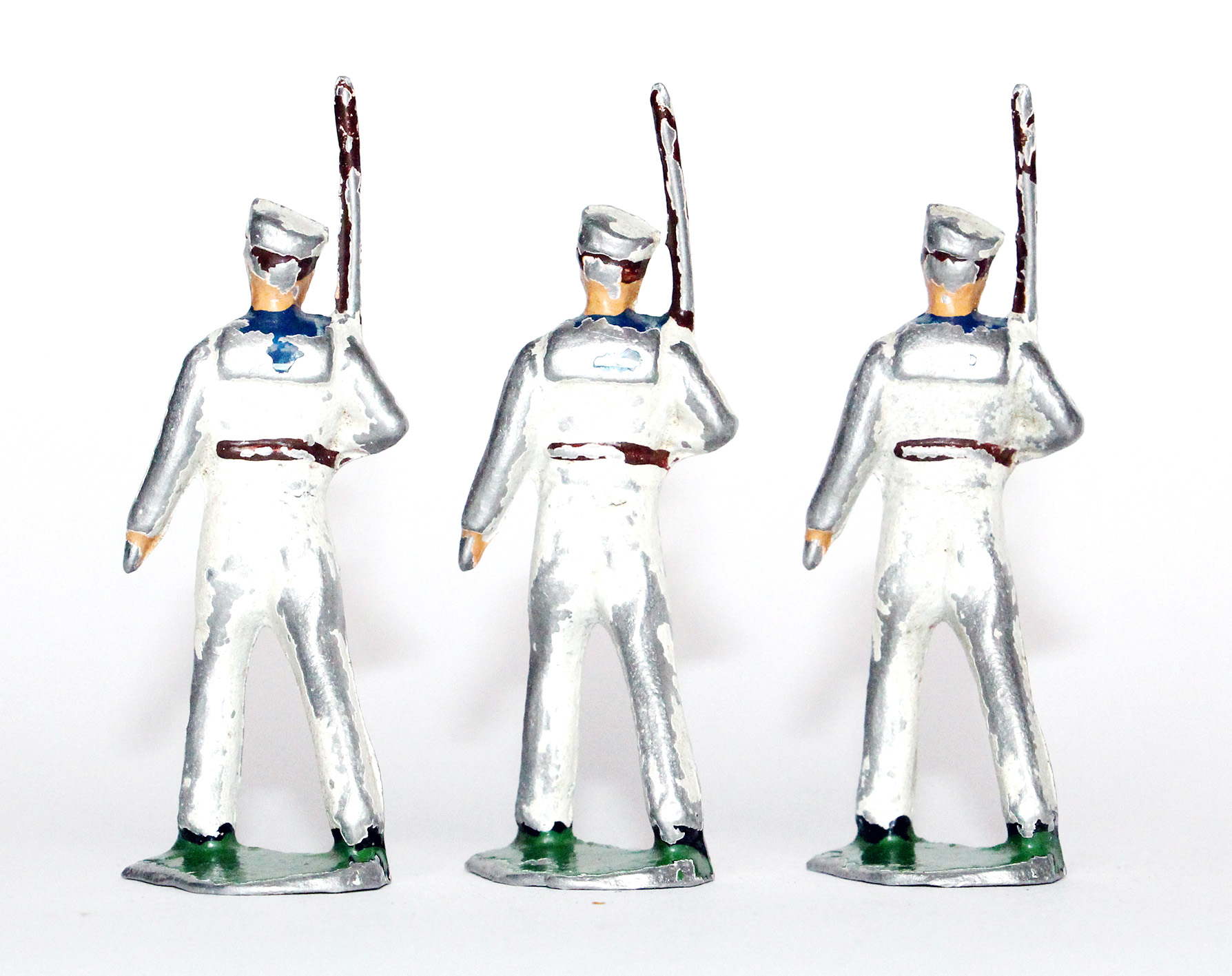 3 Figurines Aluminium ancienne Marin Tenue Blanche Navire Us Navy