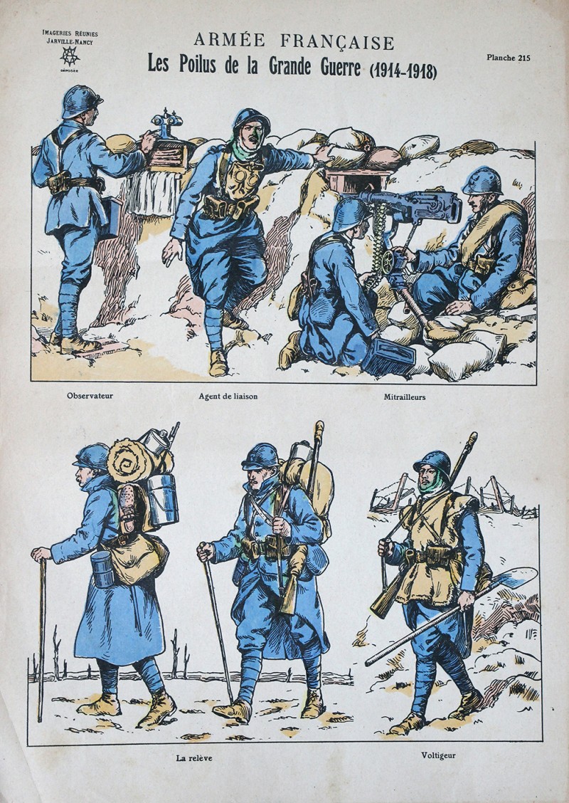 Planche Imagerie Jarville Nancy - Armée Française - Les poilus de la Grande Guerre 1914/1918