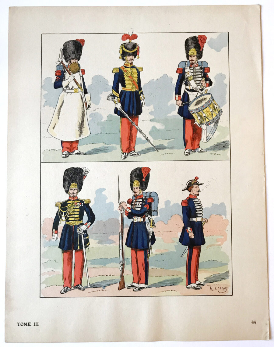 7 Gravures H.LARGE –  Uniformes Armée Française Second Empire