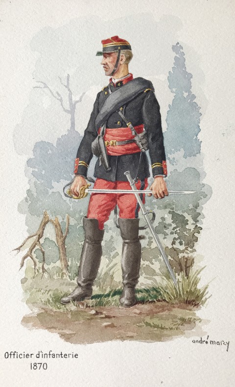 André Marcy Aquarelle militaire uniforme armée française