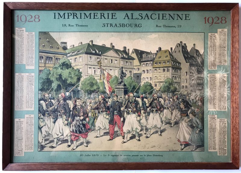 Calendrier Imprimerie Alsacienne – Huen Victor – Zouaves partant pour le combat 1870.
