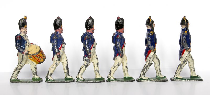 6 Anciennes Figurines Plomb Creux année 50/60 - Garde Impériale 1er Empire - Défilé