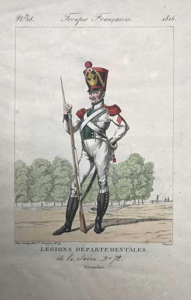 Gravure XIX - Genty - Troupes française - Légion Départementale de la Seine - Grenadier