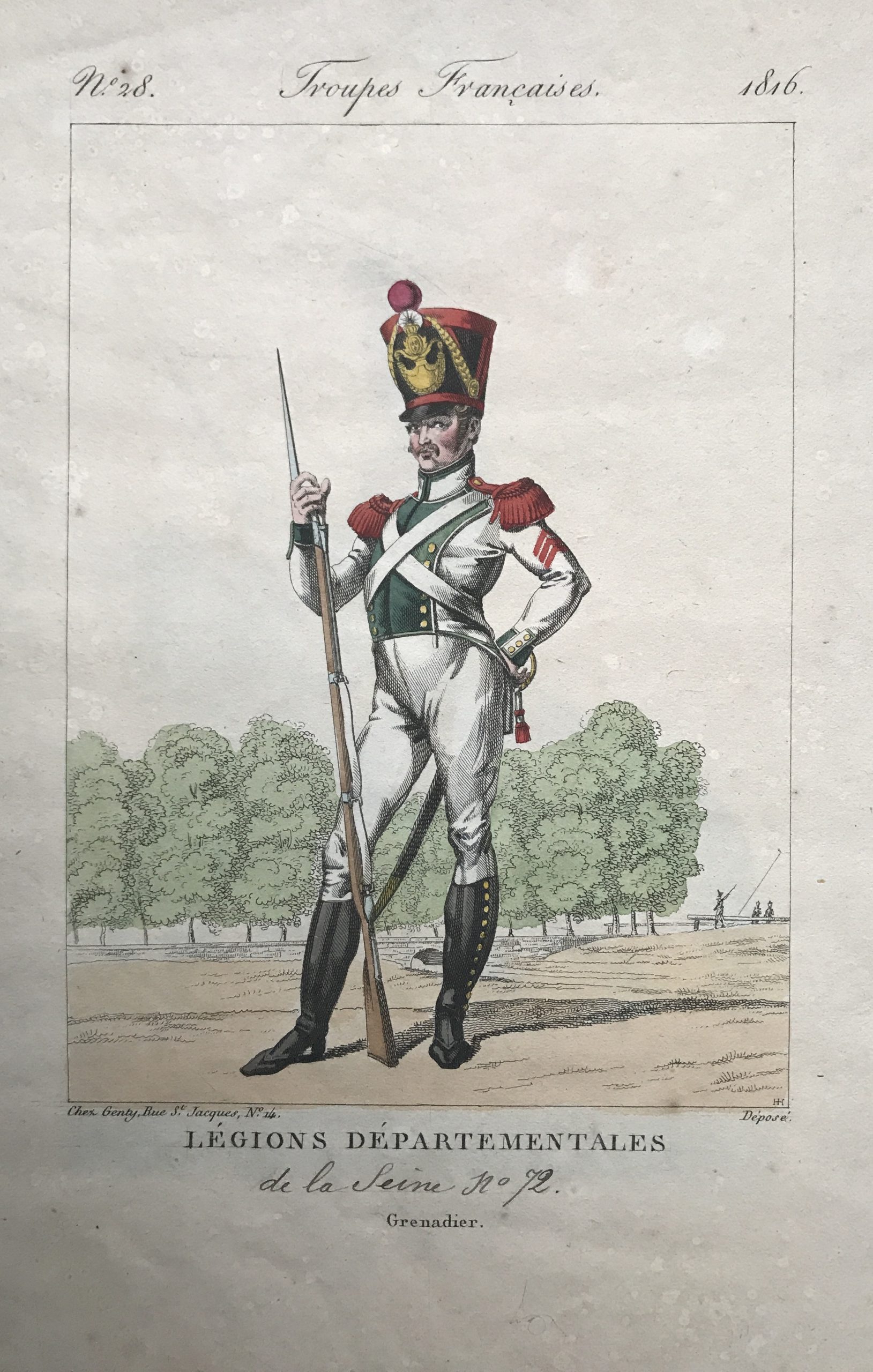 Gravure XIX - Genty - Troupes française - Légion Départementale de la Seine - Grenadier