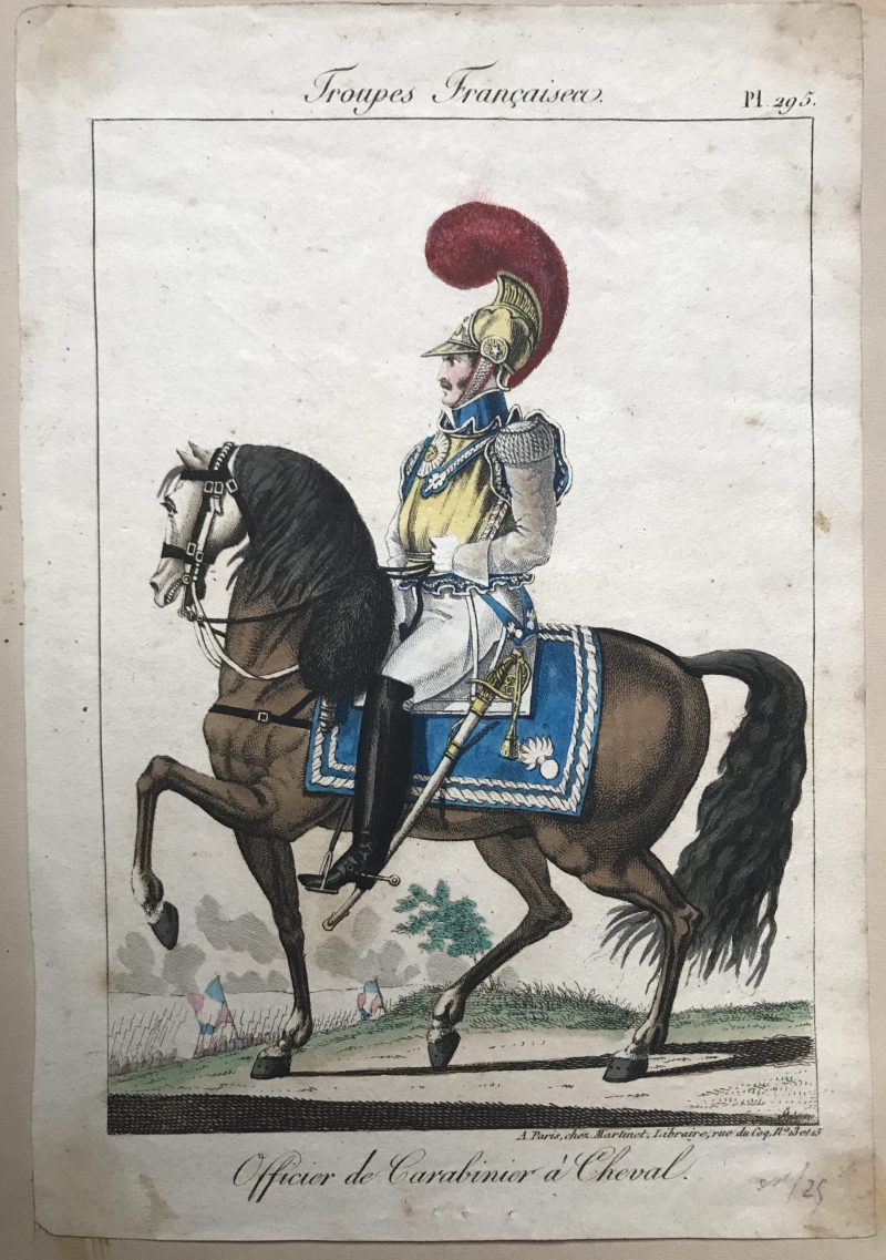 Gravure XIX - Martinet - Troupes française - Carabiniers à Cheval - Officier