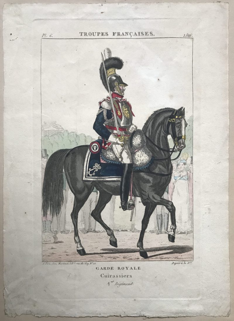 Gravure XIX - Martinet - Troupes française - Cuirassiers Garde Royal 1816