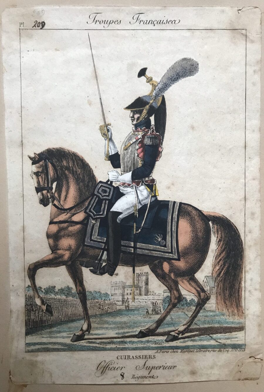 Gravure XIX - Martinet - Troupes française - Cuirassiers - Officier supérieur.