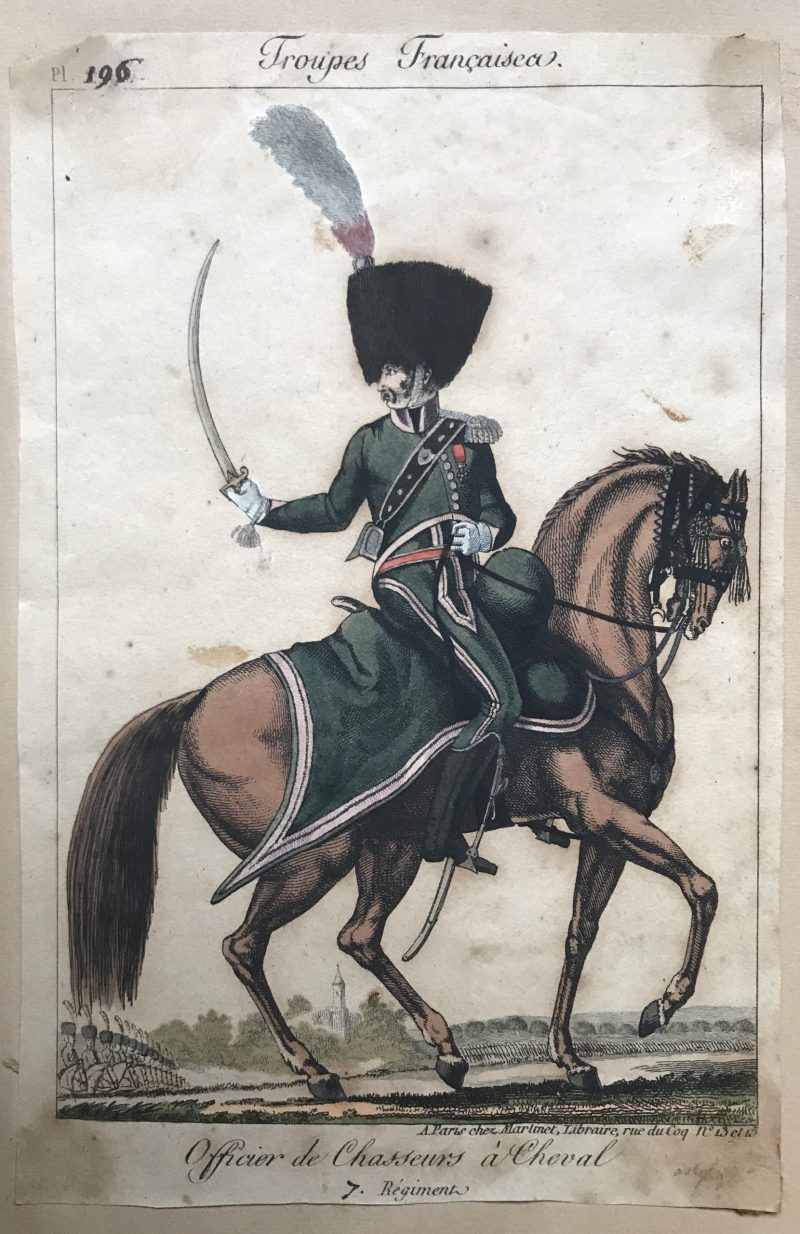 Gravure XIX - Martinet - Troupes française - Officier des Chasseurs à Cheval