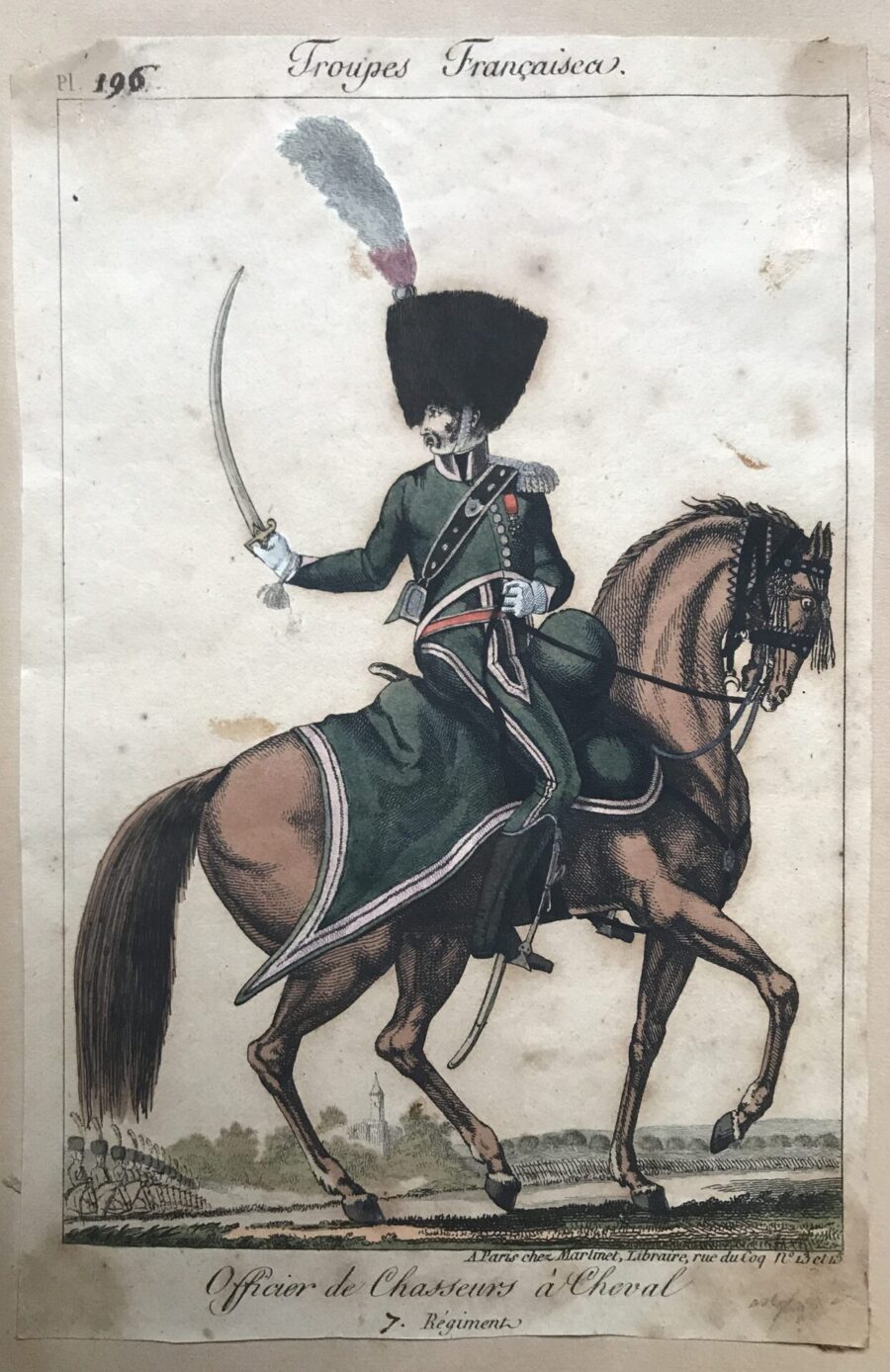 Gravure XIX - Martinet - Troupes française - Officier des Chasseurs à Cheval
