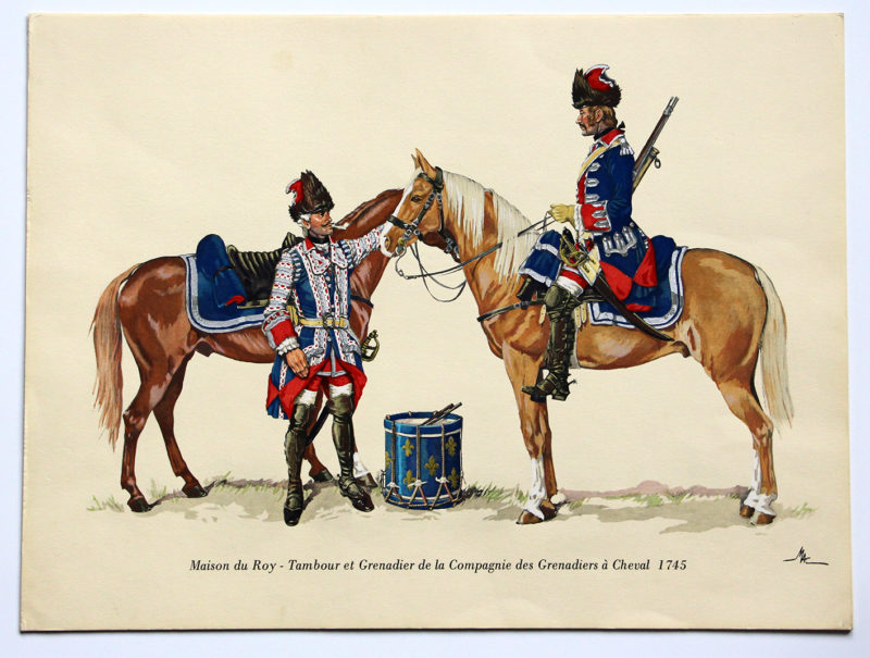 COLONEL DUGUÉ MAC Cathy - Planche Uniforme Maison du Roy - Tabour et Grenadier de la Compagnie des grenadiers à Cheval - 1745