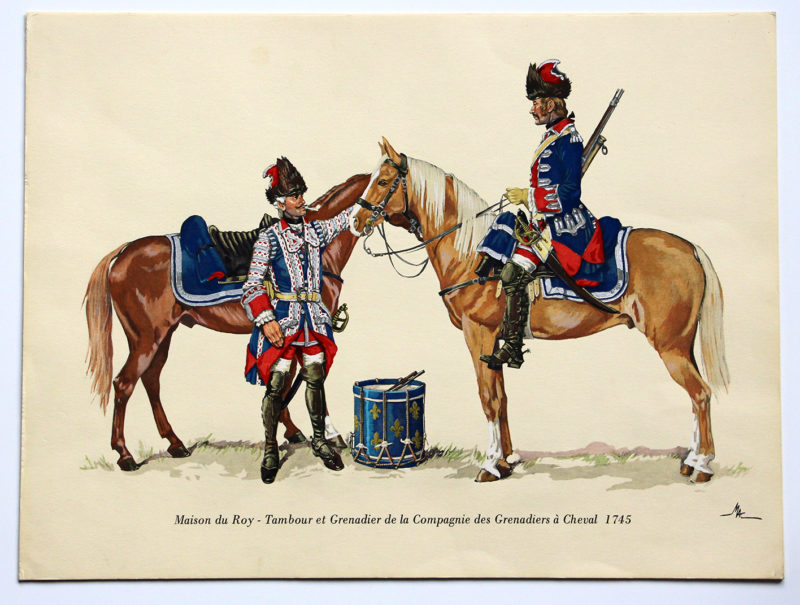 COLONEL DUGUÉ MAC Cathy - Planche Uniforme Maison du Roy - Tabour et Grenadier de la Compagnie des grenadiers à Cheval - 1745