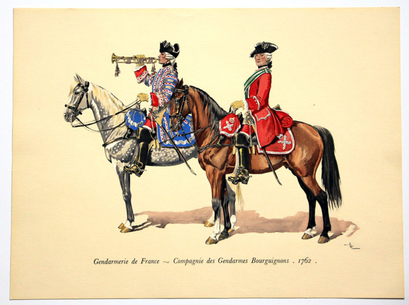 COLONEL DUGUÉ MAC Cathy - Planche Uniforme - Gendarmerie de France - Compagnie des Gendarmes Bourguignons - 1762