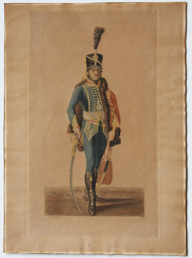 Gravure XIX - Deux Anciennes Grandes Gravures Uniforme 1er Empire - Artillerie - Hussard