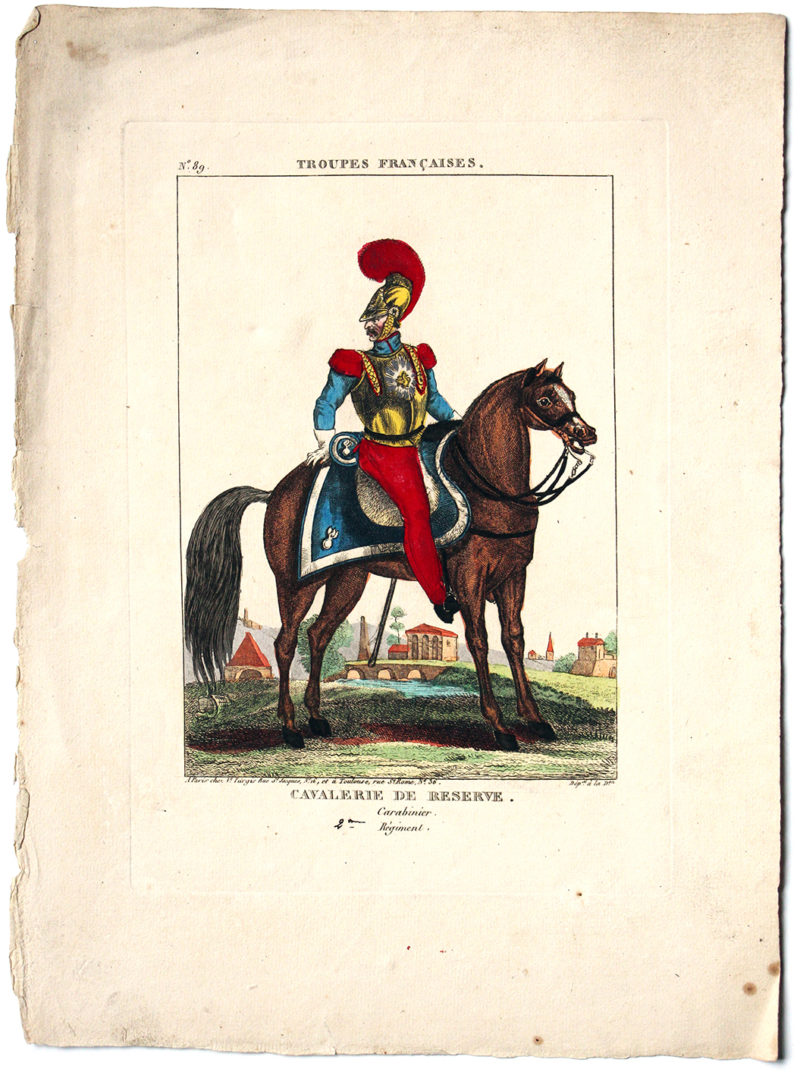 Gravure XIX - Turgis - Troupes françaises - Cavalerie de réserve - Carabinier 2 régiment