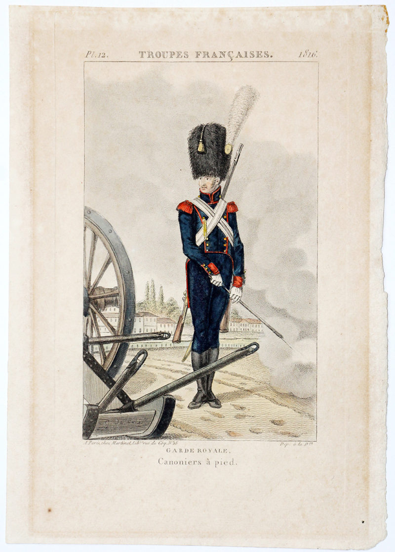 Gravure XIX - Martinet - Troupes françaises - Garde Royale 1816 - Canonnier à Pied