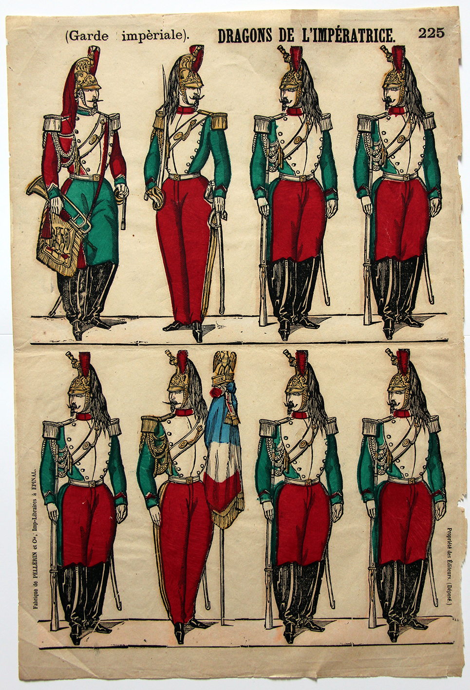 Planche imagerie Epinal - Pellerin Editeur - N°225 - Dragons de la garde Impériale - Second Empire - Armée Française