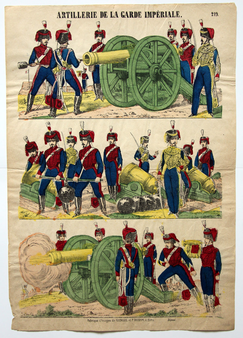Planche imagerie Epinal - Pellerin Editeur - N°219 - Artillerie de la garde Impériale - Second Empire - Armée Française