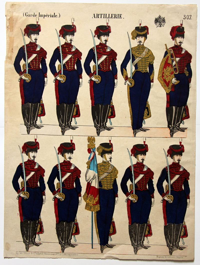 Planche imagerie Epinal - Pellerin Editeur - N°507 - Artillerie de la garde Impériale - Second Empire - Armée Française