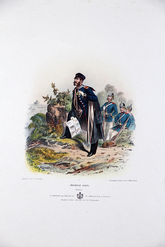 Gravure Chromolithographie XIX - Armée Prussienne - Ingénieur Corps - Uniforme