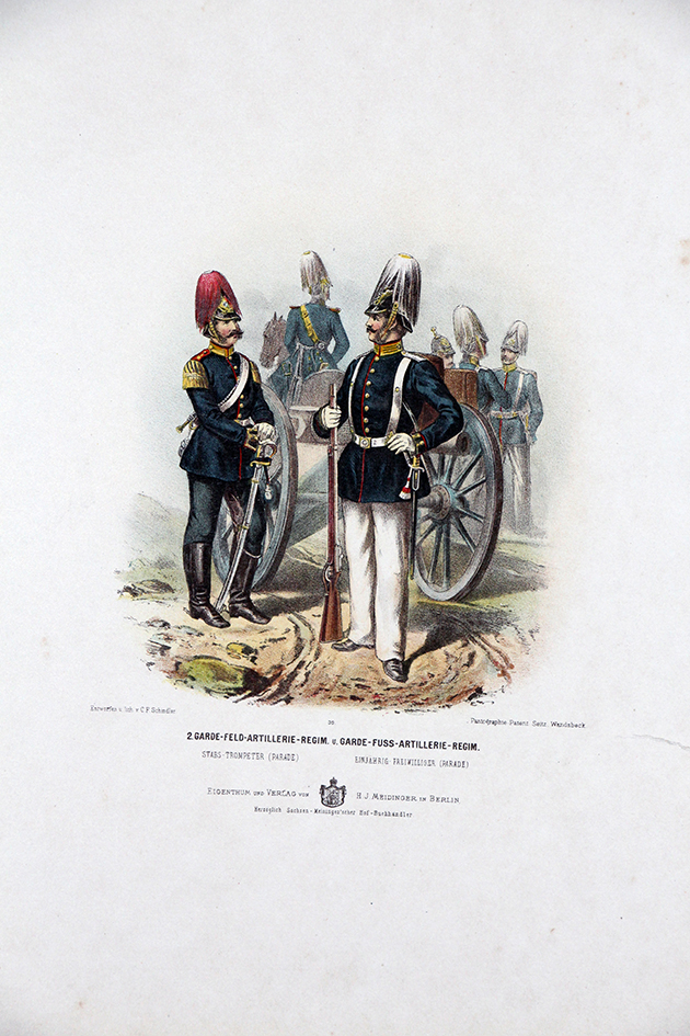 Gravure Chromolithographie XIX - Armée Prussienne - Artillerie Garde - Uniforme