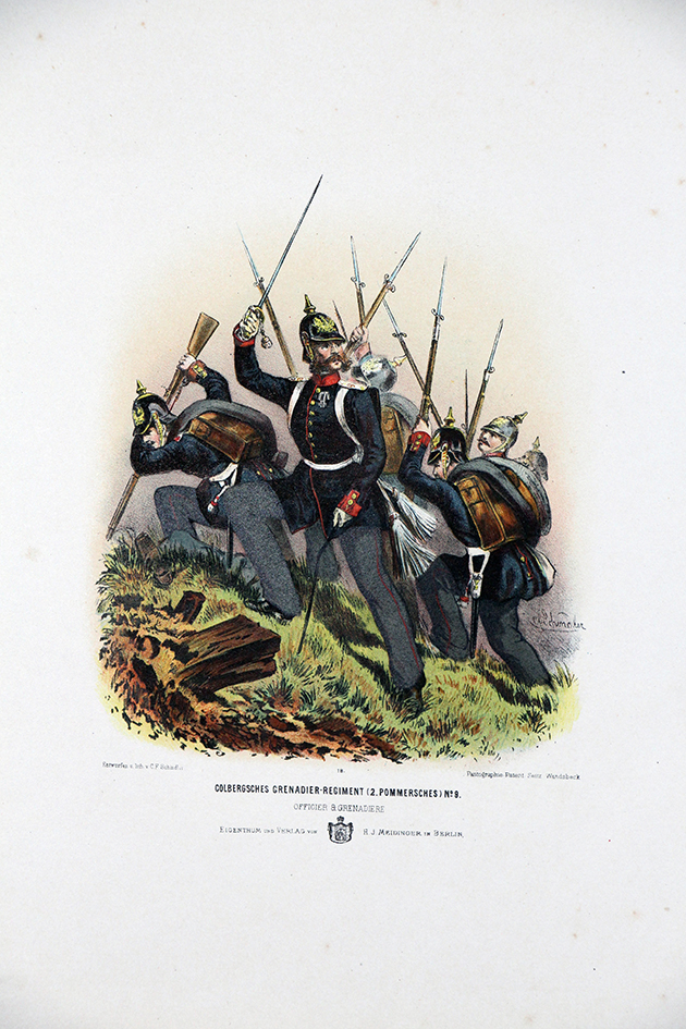 Gravure Chromolithographie XIX - Armée Prussienne - Grenadiers Régiment - Uniforme