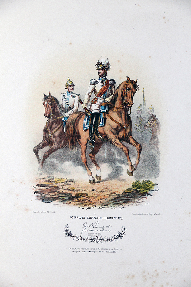 Gravure Chromolithographie XIX - Armée Prussienne - Cuirassier Régiment - Uniforme