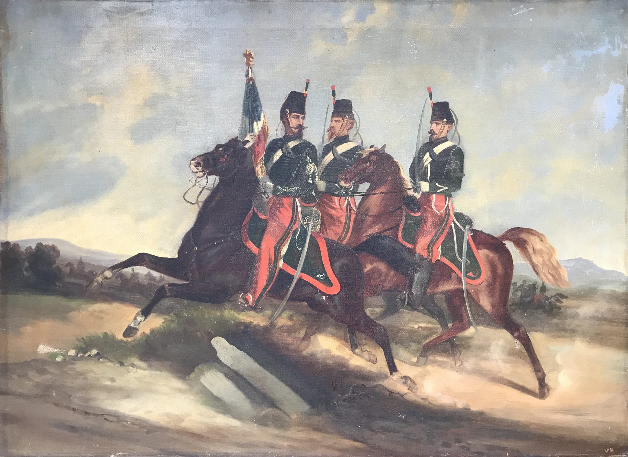 Peinture originale Chasseurs à Cheval Second Empire - Grande toile - Uniforme - Napoléon III