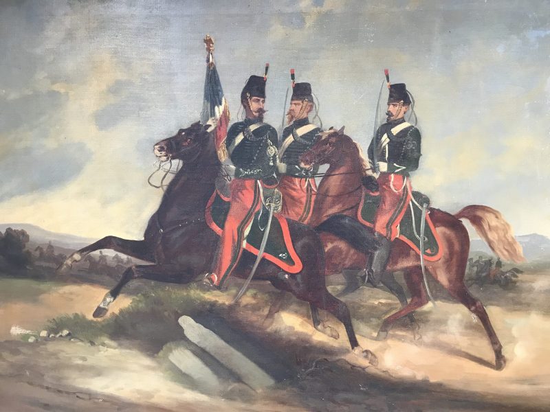 Peinture originale Chasseurs à Cheval Second Empire - Grande toile - Uniforme - Napoléon III