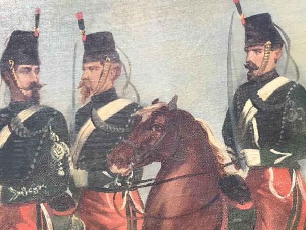 Peinture originale Chasseurs à Cheval Second Empire - Grande toile - Uniforme - Napoléon III