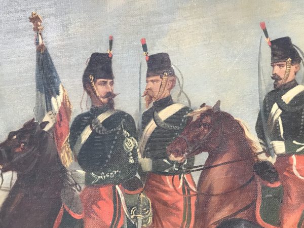 Peinture originale Chasseurs à Cheval Second Empire - Grande toile - Uniforme - Napoléon III