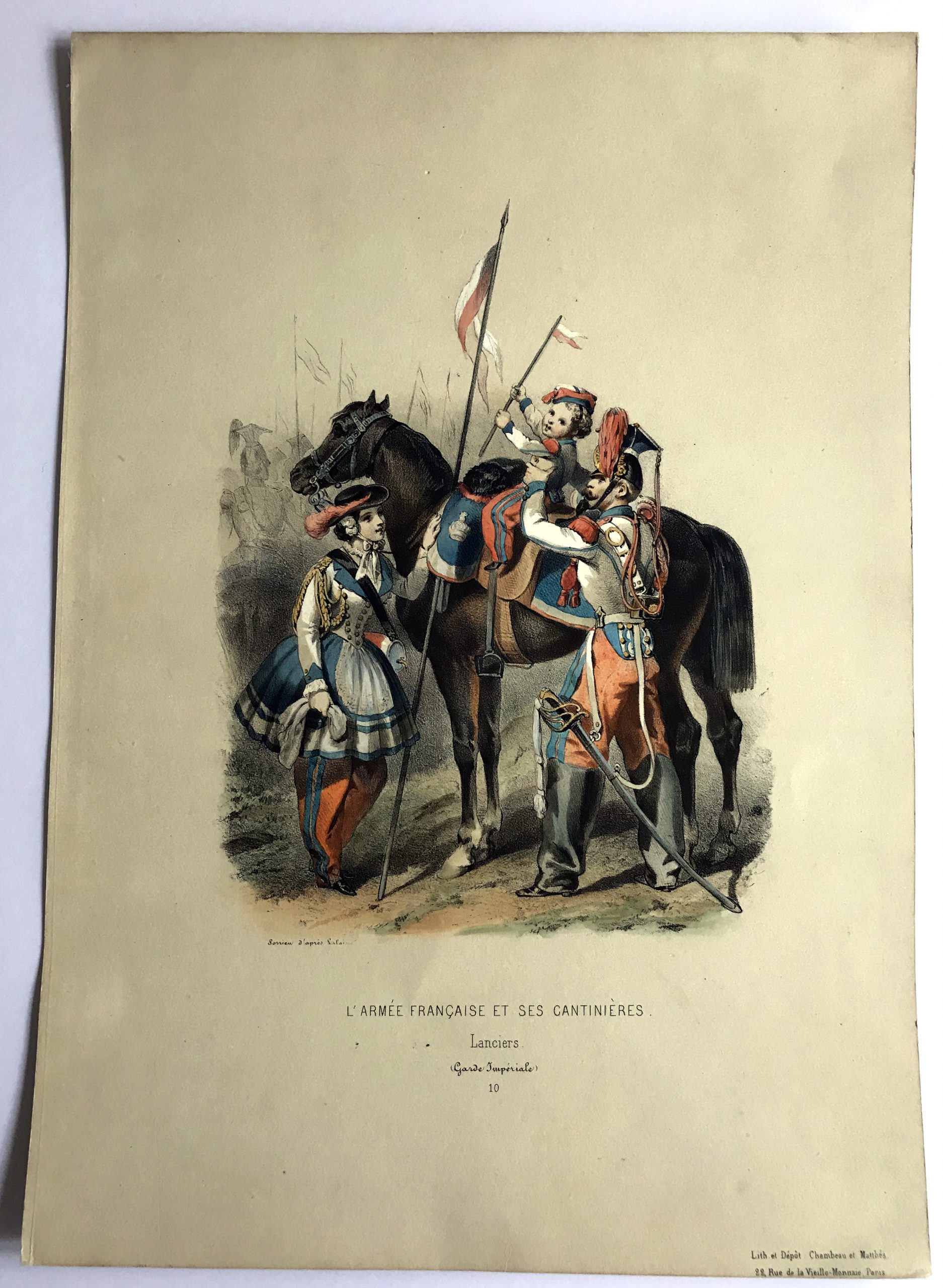 Uniforme Second Empire Lancier de la Garde - soyeux d'après François Hippolyte Lalaisse - Cantinière