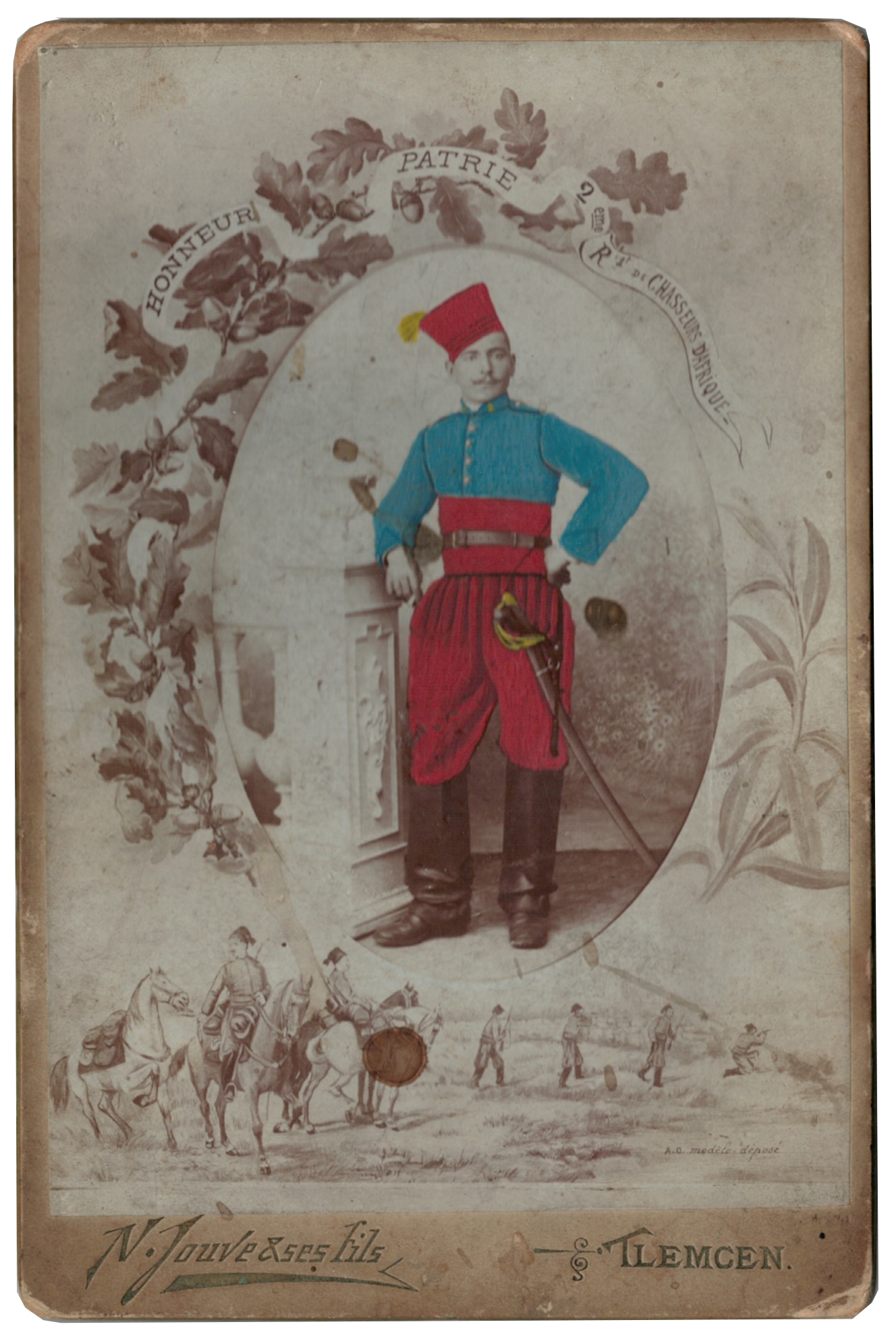 Carte CDV photo - Grand format - Soldat 2eme Régiment de Chasseurs d'Afrique - République - Tlemcen