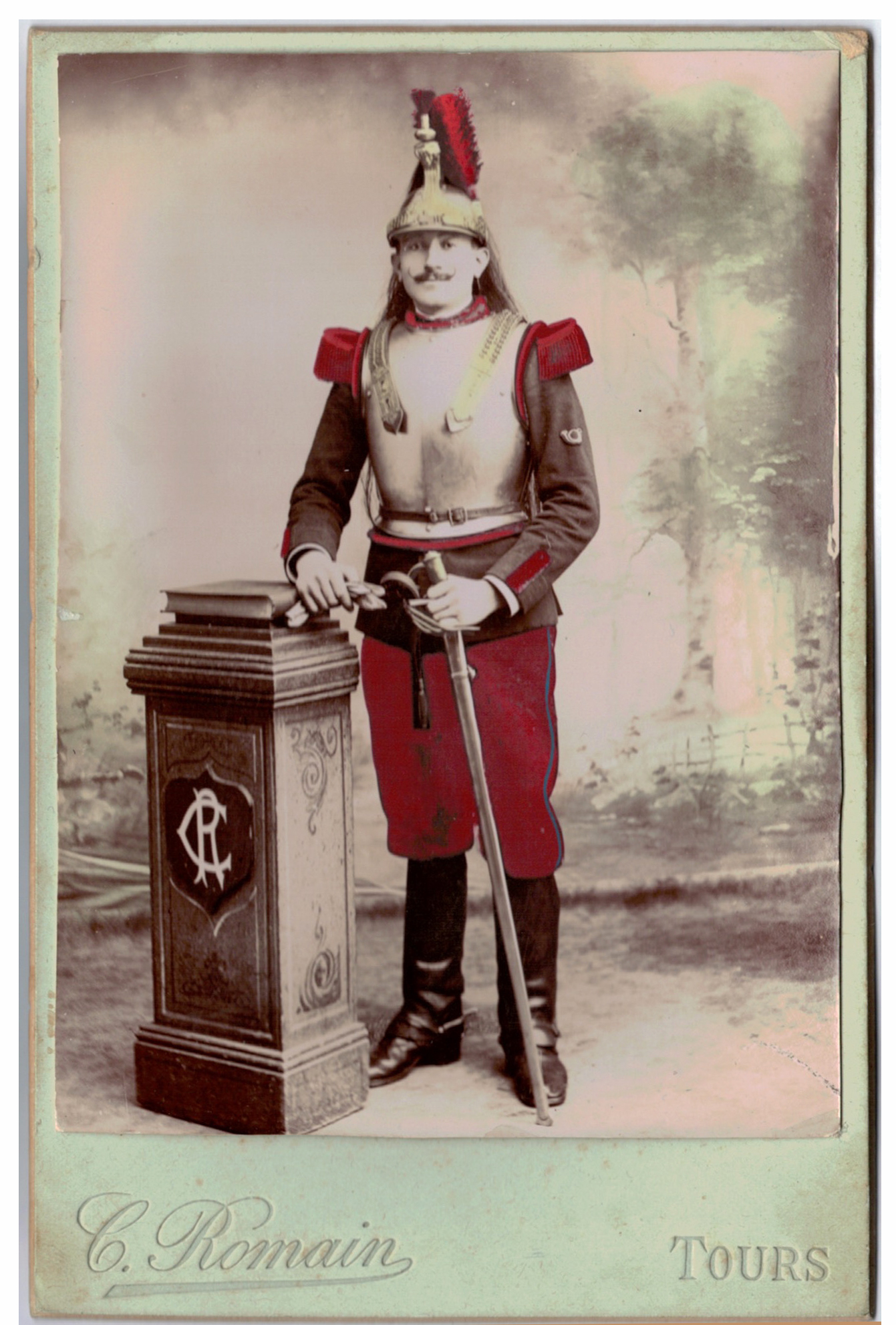 Carte CDV photo - Grand format - Soldat Cuirassier 3 République - Tours