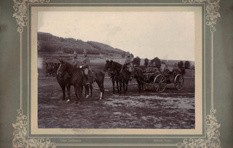 Grande photo - Attelage Prussien Mitrailleuse montée - Avant Guerre 14/18 - Chevaux - Alsace Lorraine