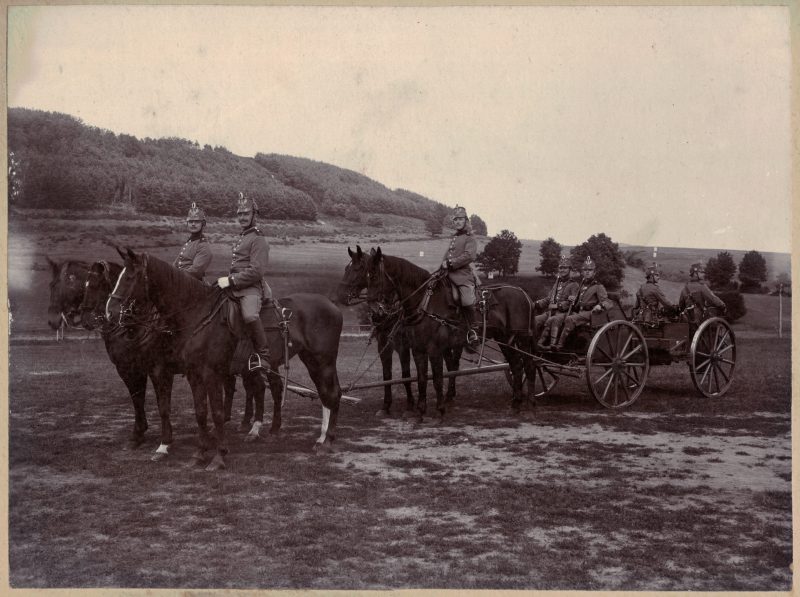 Grande photo - Attelage Prussien Mitrailleuse montée - Avant Guerre 14/18 - Chevaux - Alsace Lorraine