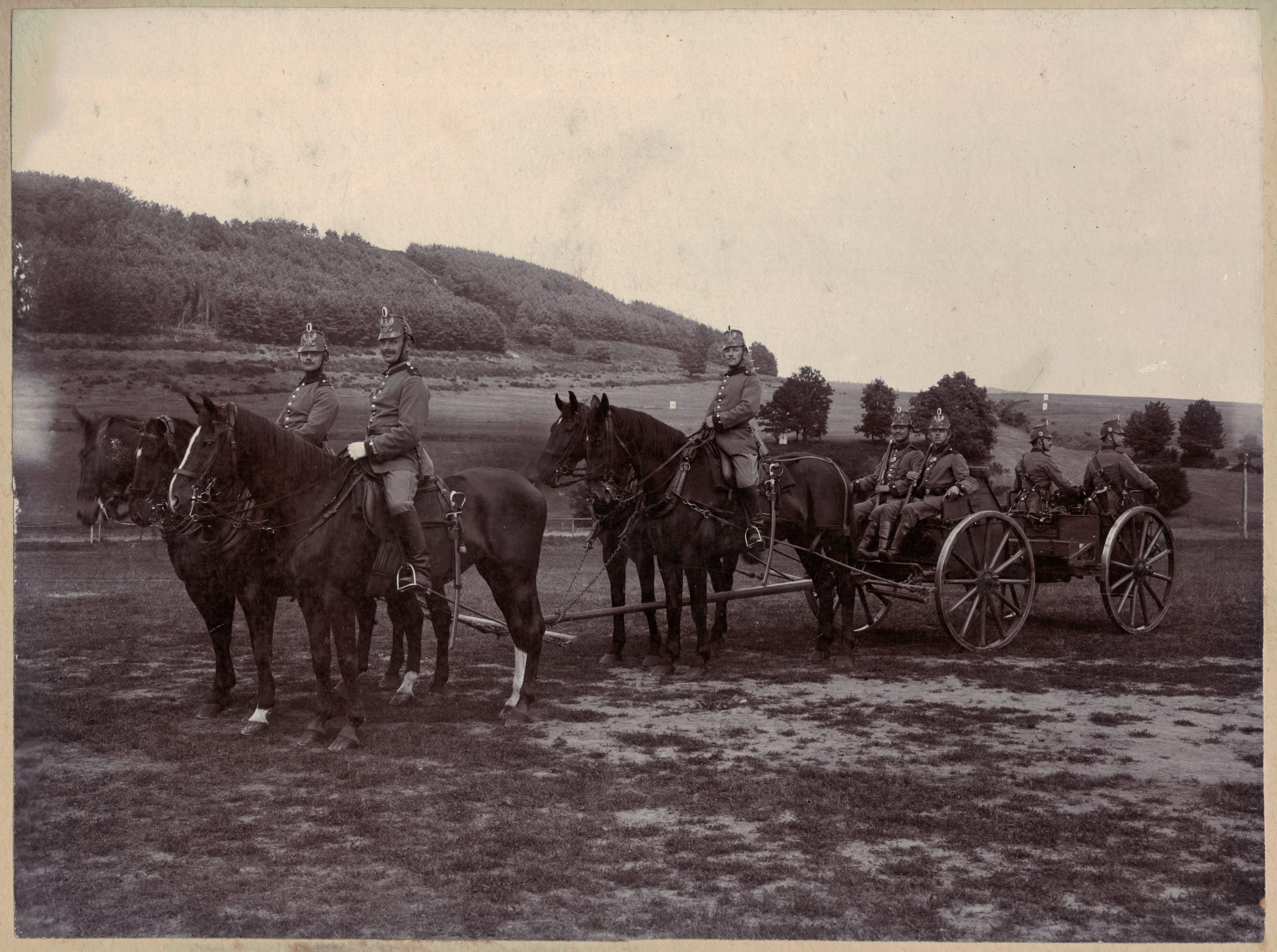 Grande photo - Attelage Prussien Mitrailleuse montée - Avant Guerre 14/18 - Chevaux - Alsace Lorraine