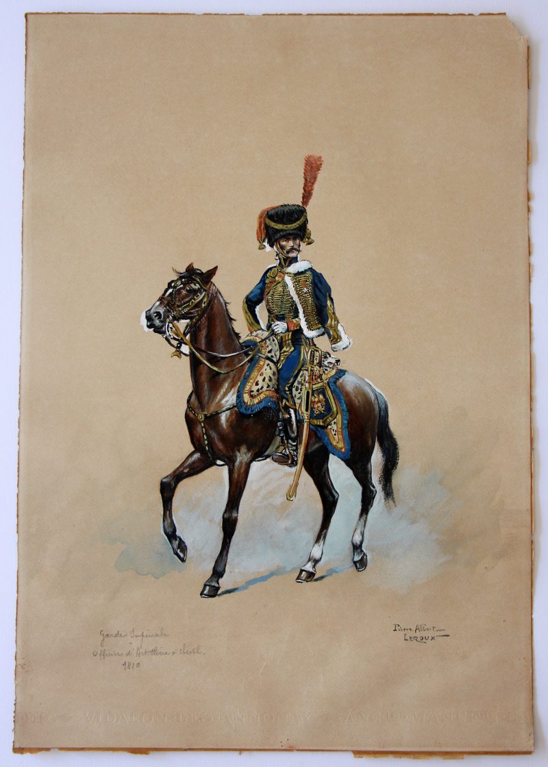 Peinture originale rehaussée - Garde Impériale Artillerie à Cheval 1810 - Pierre Albert Leroux - Les Uniformes de la Garde Impériale - 1er Empire