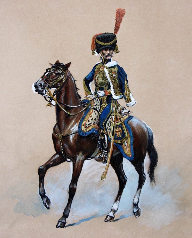 Peinture originale rehaussée - Garde Impériale Artillerie à Cheval 1810 - Pierre Albert Leroux - Les Uniformes de la Garde Impériale - 1er Empire