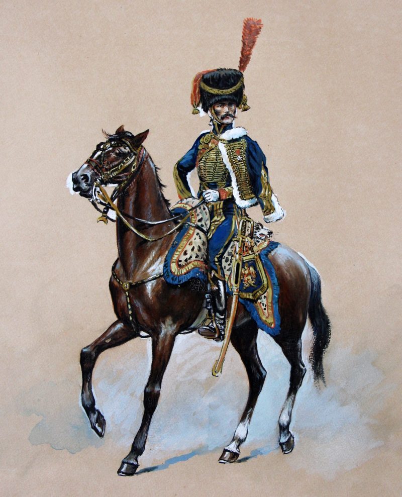 Peinture originale rehaussée - Garde Impériale Artillerie à Cheval 1810 - Pierre Albert Leroux - Les Uniformes de la Garde Impériale - 1er Empire