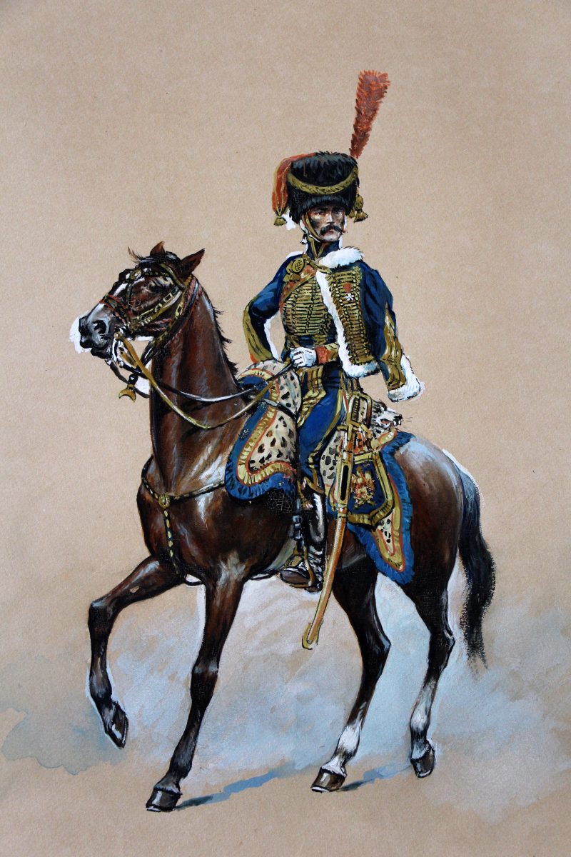 Peinture originale rehaussée - Garde Impériale Artillerie à Cheval 1810 - Pierre Albert Leroux - Les Uniformes de la Garde Impériale - 1er Empire