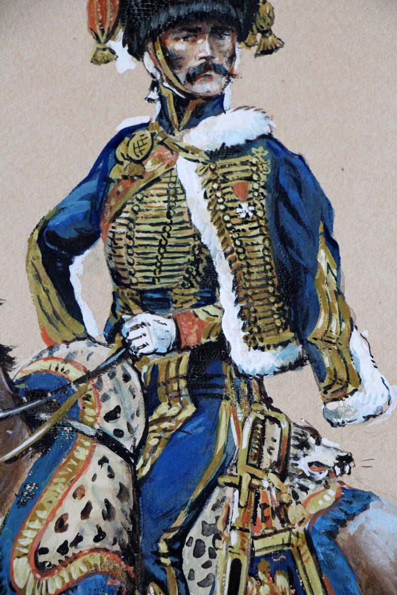 Peinture originale rehaussée - Garde Impériale Artillerie à Cheval 1810 - Pierre Albert Leroux - Les Uniformes de la Garde Impériale - 1er Empire